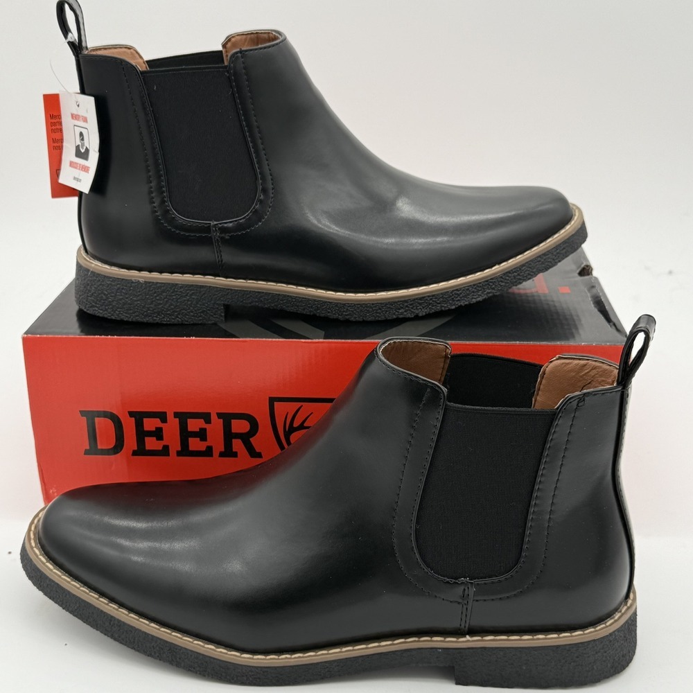 Deer Stags Men's 11 M Rockland‎ Black/Black VEGA Dress Boot Shoe Memory Foam NIB